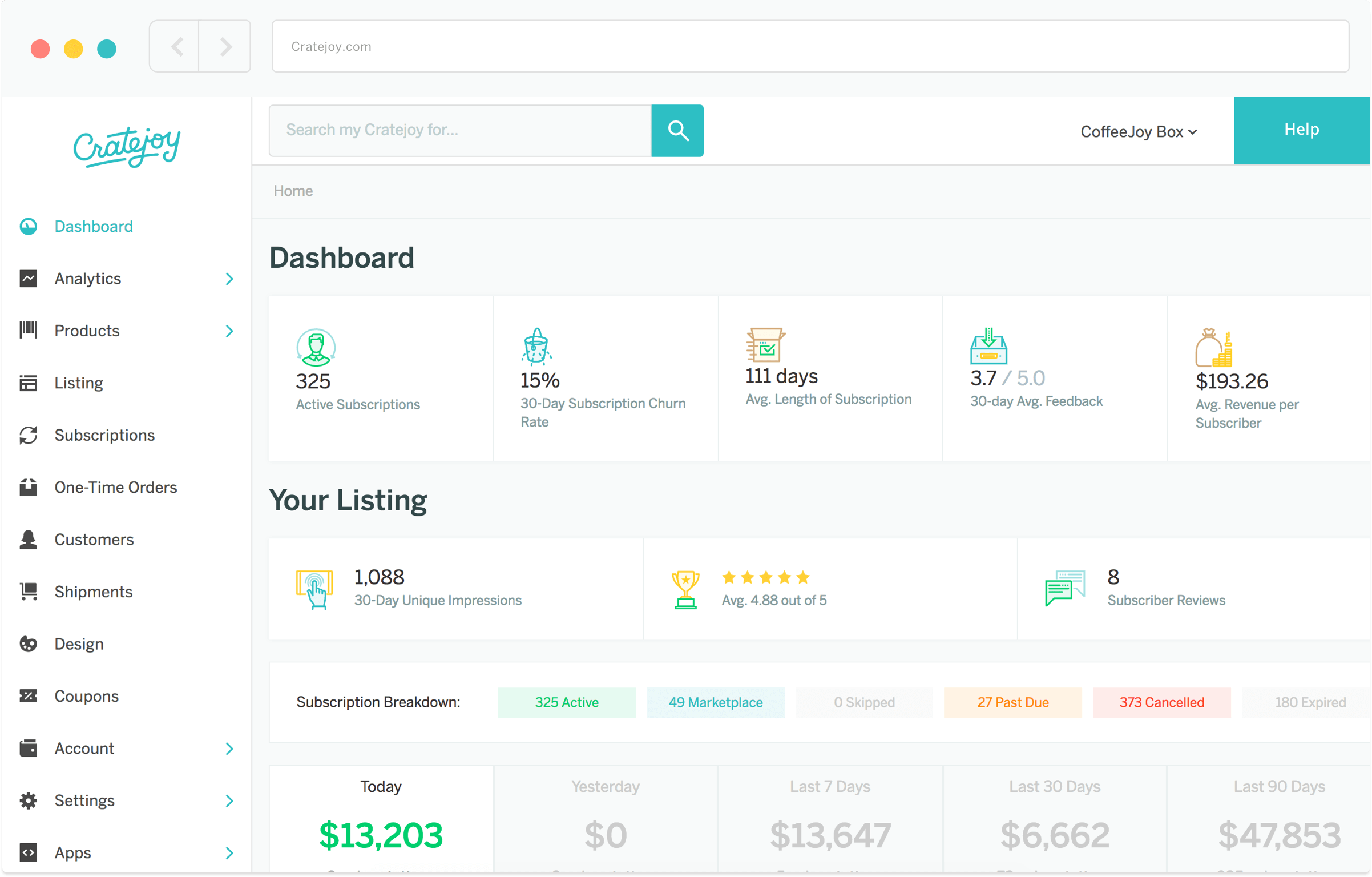 Cratejoy Dashboard