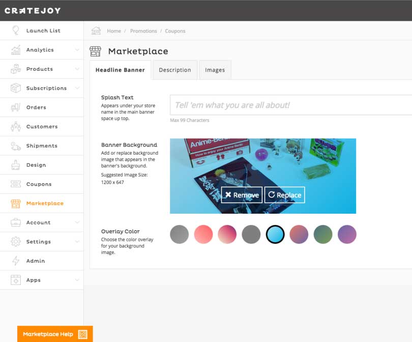 marketplace dashboard