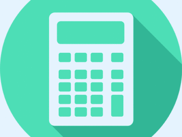 A calculator icon on a green circle.