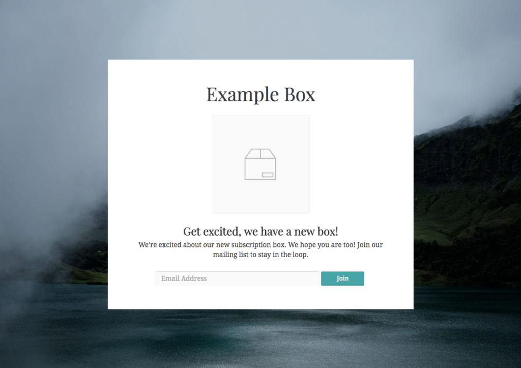 Example landing page for a subscription box.
